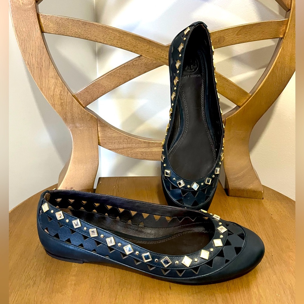 Navy Blue Tory Burch Flats